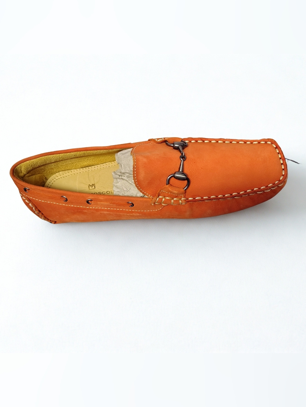 Sandro Moscoloni Men's Orange Leather Driving Loafers with Bit Detail